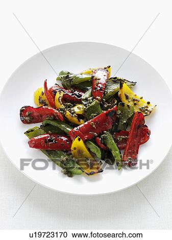 Close up of plate of grilled peppers View Large Photo Image Stock Image - Close up of plate of grilled peppers. Fotosearch