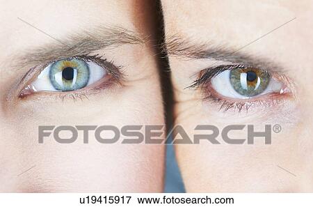 Close up of two womens eyes View Large Photo Image Stock Photo - Close up of two womens eyes. Fotosearch