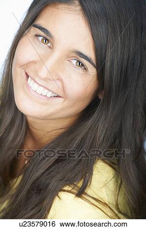 Close up of womans smiling face View Large Photo Image Stock Photograph - Close up of womans smiling face. Fotosearch