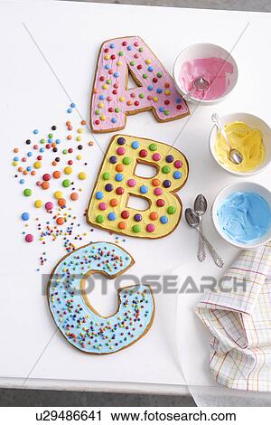 Decorated cookies in letter shapes View Large Photo Image Stock Image - Decorated cookies in letter shapes. Fotosearch