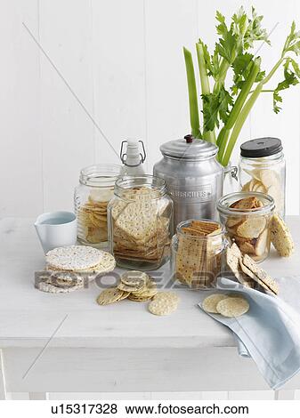 Jars of crackers and flatbreads View Large Photo Image Stock Photo - Jars of crackers and flatbreads. Fotosearch
