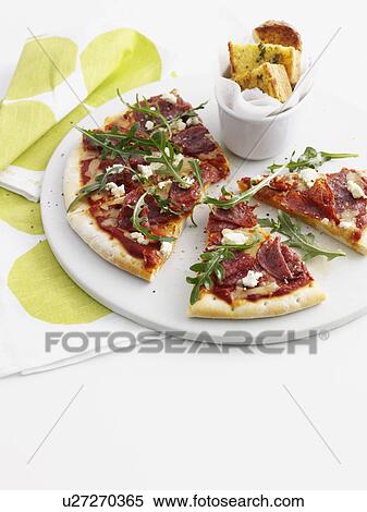Plate of pizza and garlic bread View Large Photo Image Stock Photography - Plate of pizza and garlic bread. Fotosearch