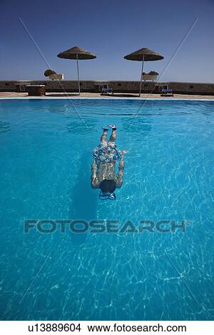 Picture - Teenage boy swimming in pool. Fotosearch