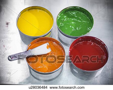 Buckets of colorful printing ink View Large Photo Image Picture - Buckets of colorful printing ink. Fotosearch