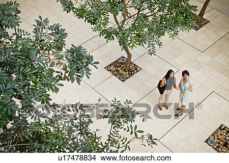 Picture - Businesswomen talking in lobby. Fotosearch