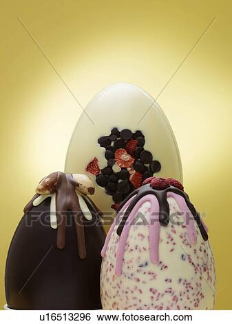 Close up of ornate chocolate eggs View Large Photo Image Stock Photograph - Close up of ornate chocolate eggs. Fotosearch