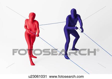 Stock Image - Couple in bodysuits playing with string. Fotosearch