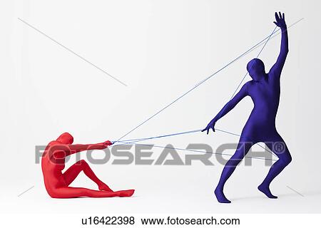 Stock Photo - Couple in bodysuits playing with string. Fotosearch