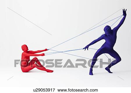 Stock Photo - Couple in bodysuits playing with string. Fotosearch