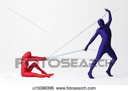 Stock Photograph - Couple in bodysuits playing with string. Fotosearch
