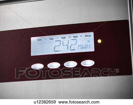 Stock Photo - Digital reading of solar energy control panel. Fotosearch