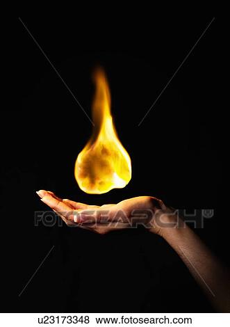 Stock Photo - Hand holding burning flame. Fotosearch