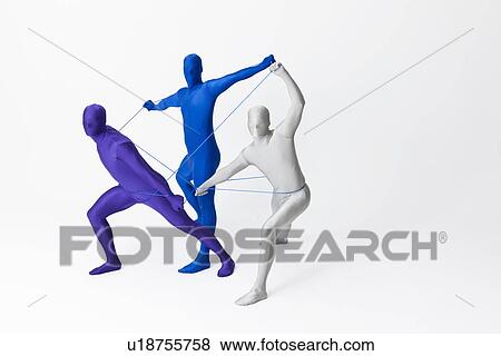 Stock Photo - Men in bodysuits playing with string. Fotosearch