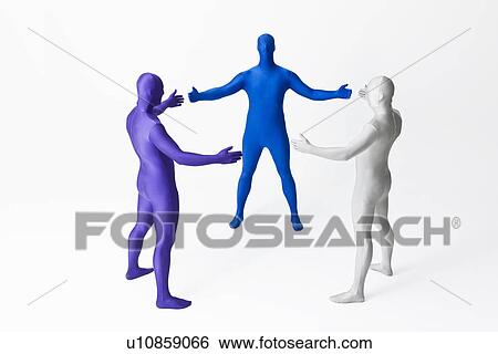 Stock Photograph - Men in bodysuits posing together. Fotosearch