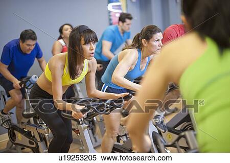 People using spin machines in gym View Large Photo Image Stock Photography - People using spin machines in gym. Fotosearch