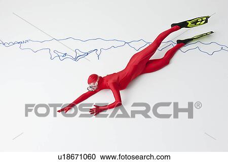 Stock Image - Woman in bodysuit posing in fins. Fotosearch