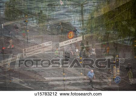 Stock Image - Abstract view of street in a city, Stockholm, Sweden. Fotosearch