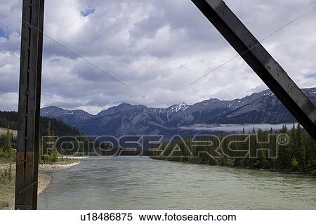 Stock Photography - Athabasca River viewed from a bridge, Jasper National Park, Alberta, Canada. Fotosearch