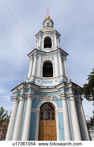 Bell tower of a cathedral, Naval Cathedral of St. Nicholas, St. Petersburg, Russia View Large Photo Image Picture - Bell tower of a cathedral, Naval Cathedral of St. Nicholas, St. Petersburg, Russia. Fotosearch