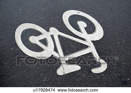 Bicycle lane sign on the road, Stockholm, Sweden View Large Photo Image Picture - Bicycle lane sign on the road, Stockholm, Sweden. Fotosearch