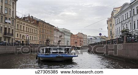 Boat in the Moyka River, St. Petersburg, Russia View Large Photo Image Stock Photography - Boat in the Moyka River, St. Petersburg, Russia. Fotosearch
