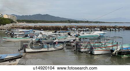 Picture - Boats at a harbor, Sayulita, Nayarit, Mexico. Fotosearch
