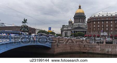Picture - Bridge across the Moyka River with Saint Isaac's Cathedral in the background, St. Petersburg, Russia. Fotosearch