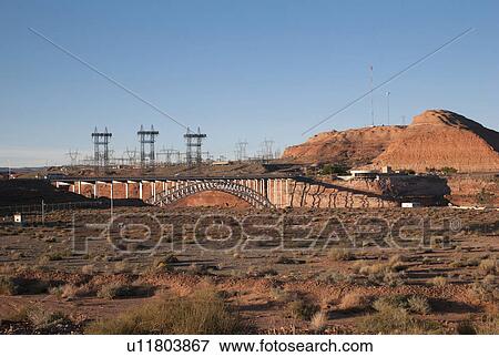 Stock Photo - Bridge and Glen Canyon Dam, Lake Powell, Page, Arizona, USA. Fotosearch