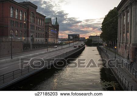 Buildings along a canal at dusk, Stockholm, Sweden View Large Photo Image Stock Image - Buildings along a canal at dusk, Stockholm, Sweden. Fotosearch