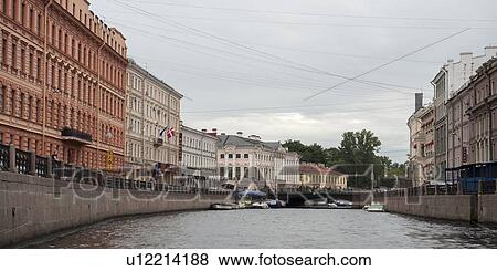 Stock Photo - Buildings at the riverfront, Moyka River, St. Petersburg, Russia. Fotosearch
