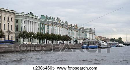 Stock Photography - Buildings at the riverfront, Neva River, State Hermitage Museum, St. Petersburg, Russia. Fotosearch
