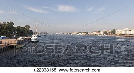 Stock Photo - Buildings at the waterfront, Neva River, St. Petersburg, Russia. Fotosearch