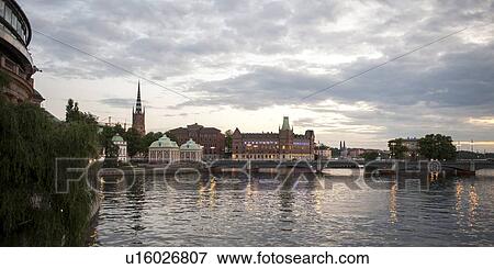 Stock Photo - Buildings at the waterfront, Riddarfjarden, Stockholm, Sweden. Fotosearch