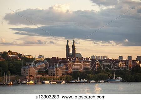 Stock Photo - Buildings at the waterfront, Stockholm, Sweden. Fotosearch