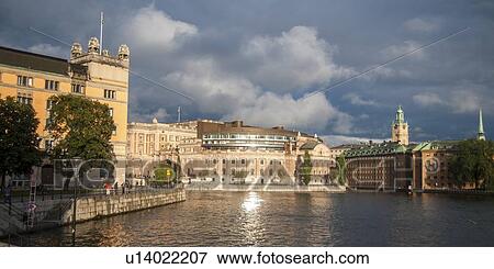 Buildings at the waterfront, Stockholm City Hall, Riksdagshuset, Stockholm, Sweden View Large Photo Image Stock Photo - Buildings at the waterfront, Stockholm City Hall, Riksdagshuset, Stockholm, Sweden. Fotosearch