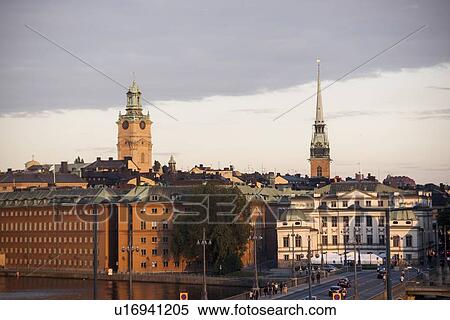 Stock Photography - Buildings at the waterfront, Stockholm, Sweden. Fotosearch