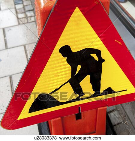 Close-up of 'Men at Work' sign, Uppsala, Sweden View Large Photo Image Stock Photo - Close-up of 'Men at Work' sign, Uppsala, Sweden. Fotosearch