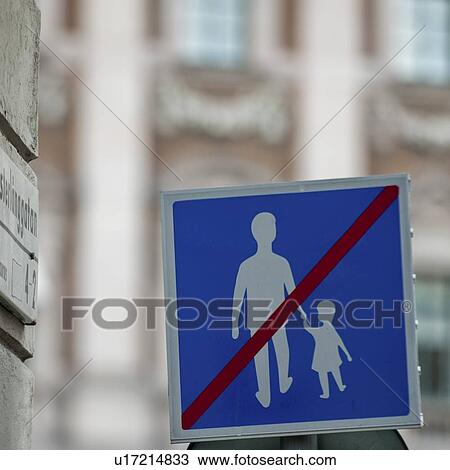 Stock Image - Close-up of 'No Pedestrian' sign, Gamla Stan, Stockholm, Sweden. Fotosearch