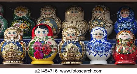 Stock Photograph - Display of colorful Russian nesting dolls, St. Petersburg, Russia. Fotosearch