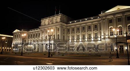 Stock Image - Facade of the Mariinsky Palace at night, St. Petersburg, Russia. Fotosearch