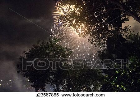Stock Photography - Fireworks display at night, Sayulita, Nayarit, Mexico. Fotosearch