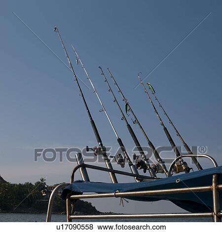 Stock Photo - Fishing rods on a boat, Sayulita, Nayarit, Mexico. Fotosearch