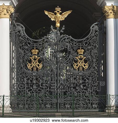 Stock Image - Gate of the Winter Palace, State Hermitage Museum, Palace Square, St. Petersburg, Russia. Fotosearch
