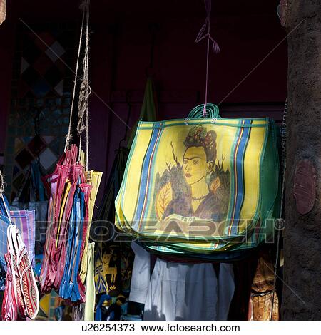 Stock Image - Handbags for sale at a market stall, Sayulita, Nayarit, Mexico. Fotosearch