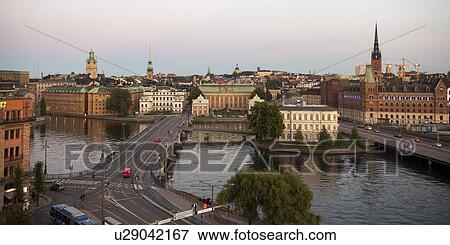 High angle view of a city, Stockholm, Sweden View Large Photo Image Stock Photo - High angle view of a city, Stockholm, Sweden. Fotosearch