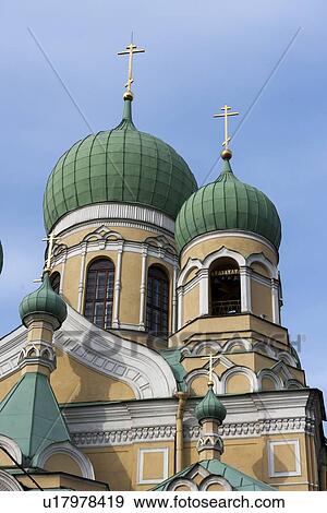 Stock Photo - High section view of the Church of Ss. Isidor and Nicholas, Griboyedov Canal, St. Petersburg, Russia. Fotosearch