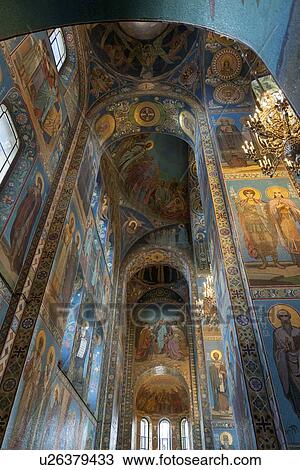 Stock Image - Interiors of the Church of the Saviour on Spilled Blood, St. Petersburg, Russia. Fotosearch