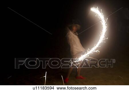 Picture - Light trails from sparkler, Sayulita, Nayarit, Mexico. Fotosearch