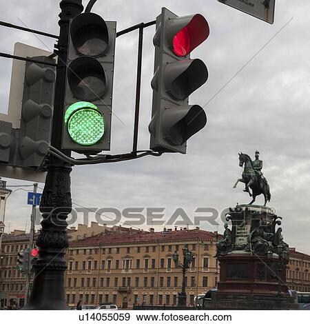 Low angle view of a traffic light, Saint Isaac's Square, St. Petersburg, Russia View Large Photo Image Stock Photo - Low angle view of a traffic light, Saint Isaac's Square, St. Petersburg, Russia. Fotosearch