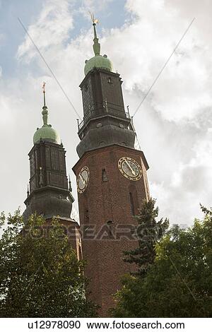 Stock Image - Low angle view of Hogalid Church, Hogalidskyrkan, Stockholm, Sweden. Fotosearch